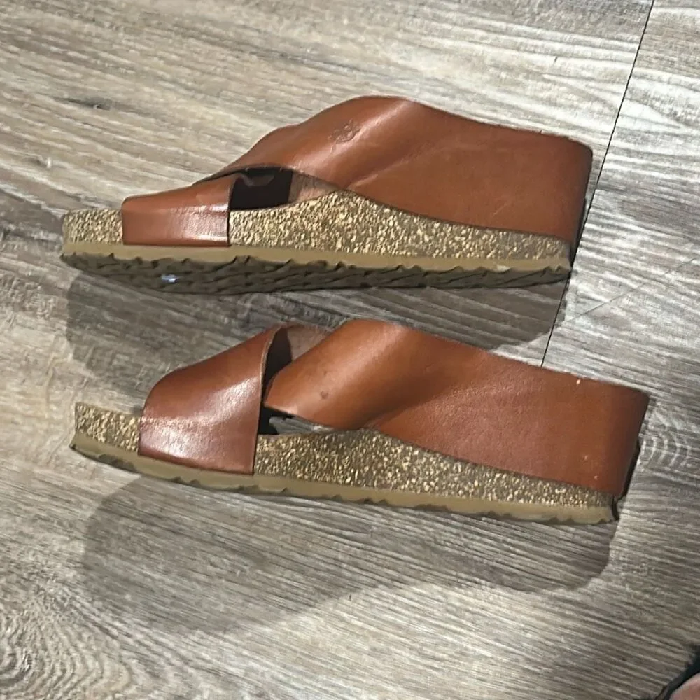 Yokono Spain brown cork wedge sandals 9 cross strap
